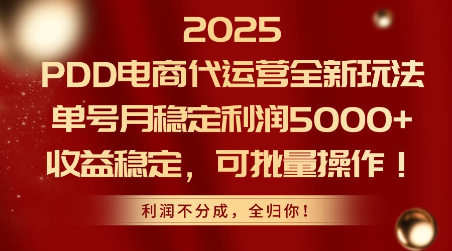 2025PDD电商代运营全新玩法，单号月稳定利润5000+，收益稳定，可批量操作-鑫梵淘