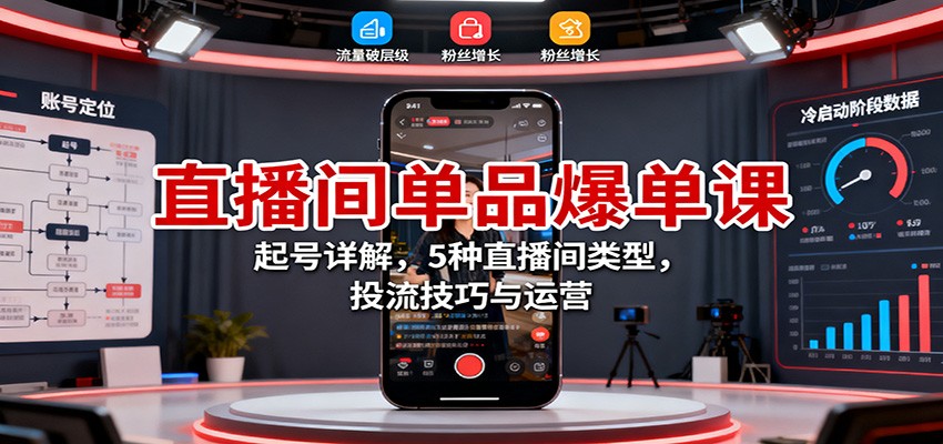 直播间单品爆单课：起号详解，5种直播间类型，投流技巧与运营-鑫梵淘