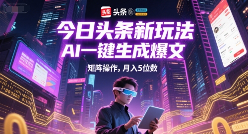 今日头条新玩法，AI一键生成爆文，矩阵操作，月入5位数-鑫梵淘
