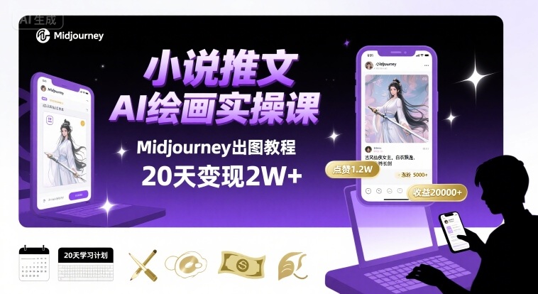 小说推文干货分享之AI绘画MJ出图实操课，用Midjourney做小说推文，20天挣2w-鑫梵淘