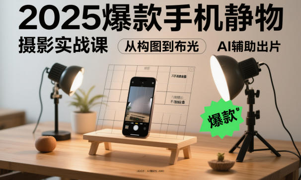 2025爆款手机静物摄影实战课，从构图到布光，不用贵设备，AI辅助出片-鑫梵淘