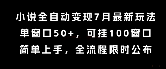 小说全自动变现7月玩法，单窗口50+，可挂100窗口，简单上手，全流程限时公布【揭秘】-鑫梵淘
