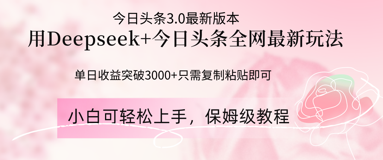 Deepseek结合今日头条全网最新玩法，单日收益突破3000+，只需要简单的...-鑫梵淘