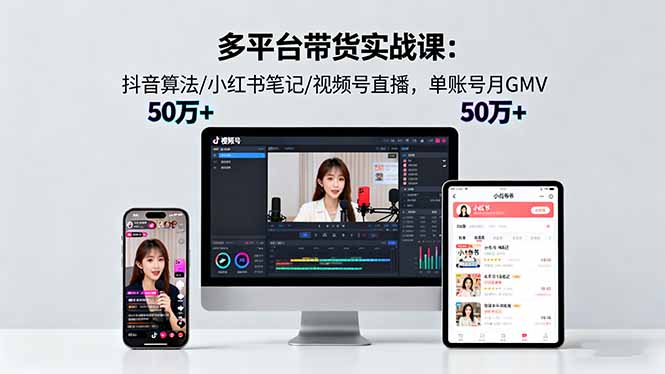 多平台带货实战课18.0：抖音算法/小红书笔记/视频号直播，单账号月GMV50w+-鑫梵淘