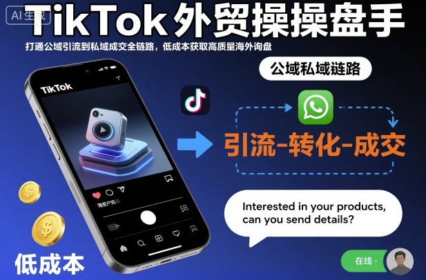 TikTok外贸操盘手，打通公域引流到私域成交全链路，低成本获取高质量海外询盘-鑫梵淘