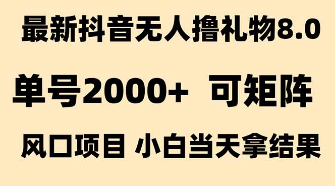 抖音无人撸礼物8.0玩法 全新风口   见效果快  全无人  单号当天产出2000+-鑫梵淘