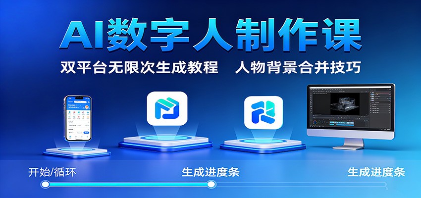 AI数字人制作课：双平台无限次生成教程，人物背景合并技巧-鑫梵淘