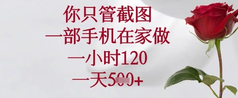 你只管截图,一部手机在家可以做,一小时120.一天5张+【揭秘】