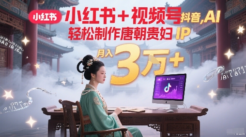 小红书+视频号+抖音，AI轻松制作唐朝贵妇IP，每天30分钟，轻松产出N条，月入3W+-鑫梵淘