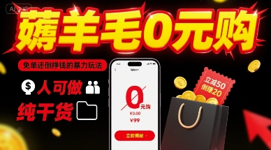 薅羊毛0元购，免单还倒挣钱的暴力玩法，人人可做，纯干货-鑫梵淘