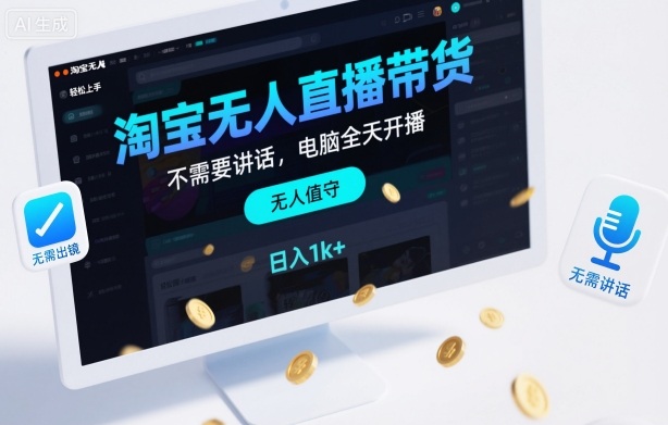 淘宝无人直播带货，不需要出镜，不需要讲话，电脑全天开播，轻松上手，日入1k+【揭秘】-鑫梵淘
