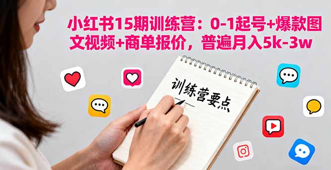 小红书15期训练营：0-1起号+爆款图文视频+商单报价，普遍月入5k-3w-鑫梵淘