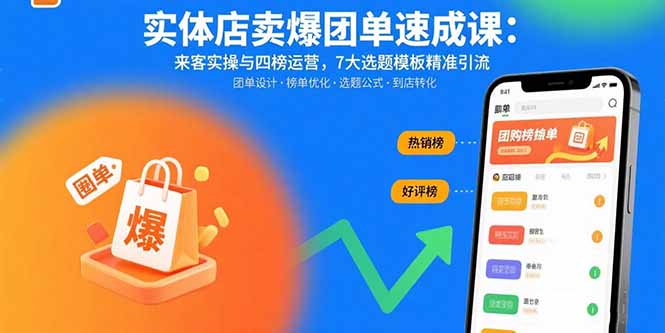 实体店卖爆团单速成课：来客实操与四榜运营，7大选题模板精准引流-鑫梵淘