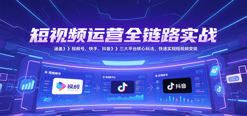 短视频运营全链路实战，涵盖视频号、快手、抖音三大平台核心玩法，快速实现变现！-鑫梵淘