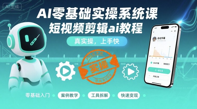 AI零基础实操系统课，短视频剪辑ai教程，真实操，上手快-鑫梵淘