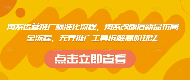 淘系运营推广标准化流程，​淘系改版后新品布局全流程，无界推广工具拆解高阶玩法-鑫梵淘