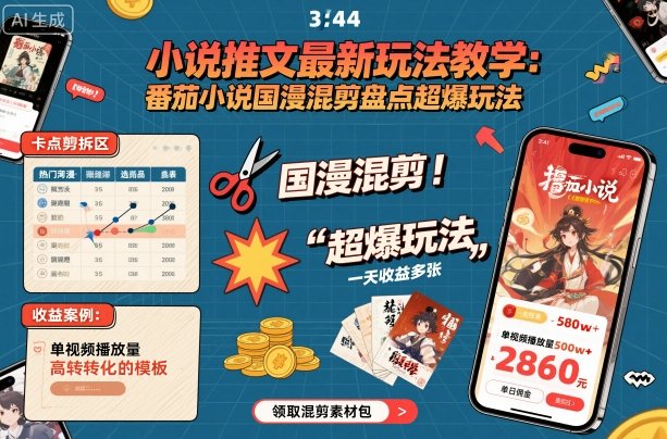 小说推文最新玩法教学，番茄小说国漫混剪盘点超爆玩法，全程干货，一天收益多张-鑫梵淘