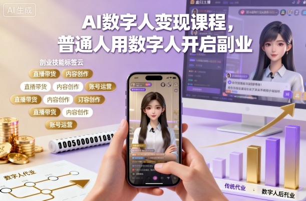 AI数字人变现课程，普通人用数字人开启副业-鑫梵淘