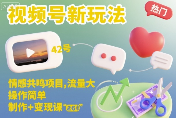 视频号新玩法，情感共鸣项目，流量大，操作简单，制作+变现课-鑫梵淘