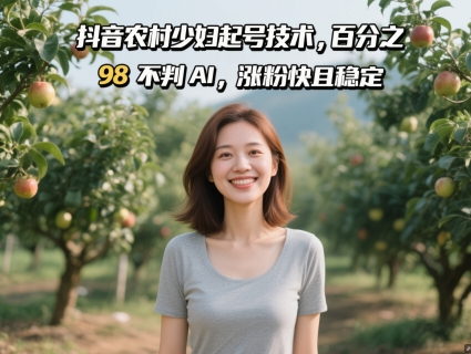 抖音农村少妇起号技术，百分之98不判AI，涨粉快且稳定-鑫梵淘
