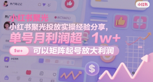 小红书聚光投放实操经验分享，单号月利润超1w+，可以矩阵起号放大利润-鑫梵淘