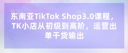 东南亚TikTok Shop3.0课程，TK小店​从初级到高阶，运营出单干货输出-鑫梵淘