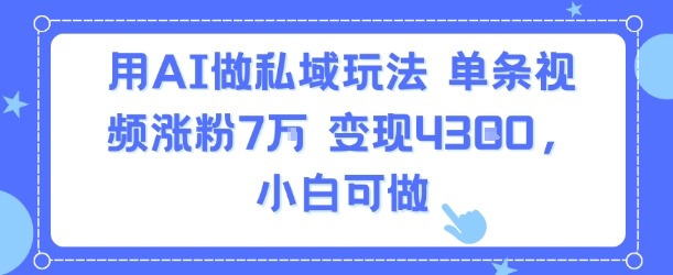 用AI做私域玩法，单条视频涨粉7W变现4.3k，小白可做-鑫梵淘