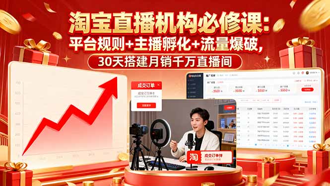淘宝直播机构必修课：平台规则/主播孵化/流量爆破,30天搭建月销千万直播间-鑫梵淘