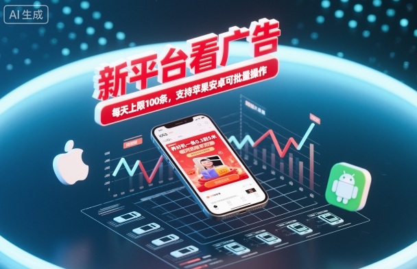 新平台看广告，养好机一条0.3到5米，每天上限100条，支持苹果安卓可批量操作-鑫梵淘