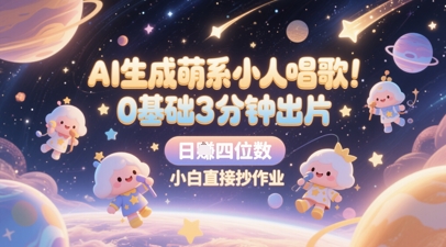 AI生成萌系小人唱歌，0基础3分钟出片，28个作品涨粉8.9W，单条最高19W赞，日入四位数，小白直接抄作业-鑫梵淘