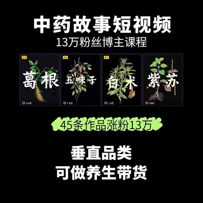 图片[1]-中草药养生赛道：AI文案+故事模板+橱带货，45条作品涨粉13w+单月变现1万+-鑫梵淘