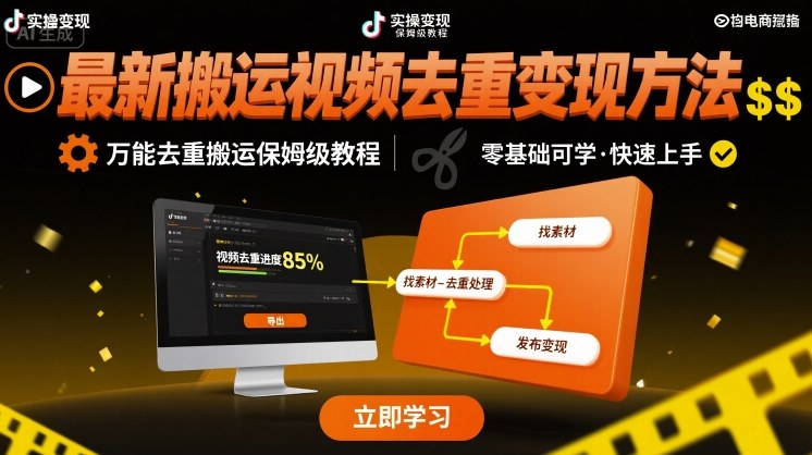 最新搬运视频去重变现方法，万能去重搬运保姆级教程-鑫梵淘