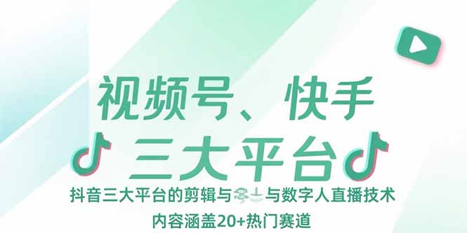 视频号、快手、抖音三大平台的剪辑与数字人直播技术，内容涵盖20+热门赛道-鑫梵淘