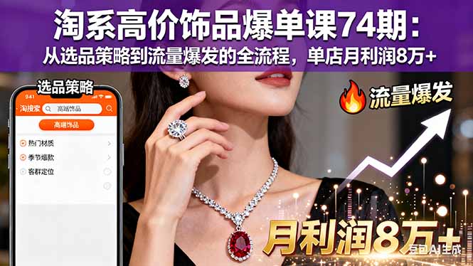 淘系高价饰品爆单课74期：从选品策略到流量爆发的全流程，单店月利润8万+-鑫梵淘