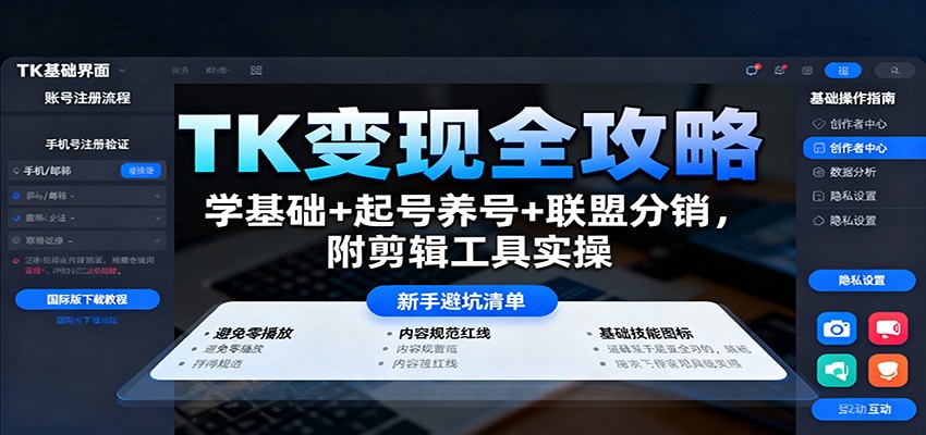 TK变现全攻略：学基础+起号养号+联盟分销，附剪辑工具实操-鑫梵淘