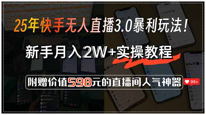 25年快手无人直播3.0暴利玩法！，新手月入2W+实操教程，附赠价值598元...-鑫梵淘