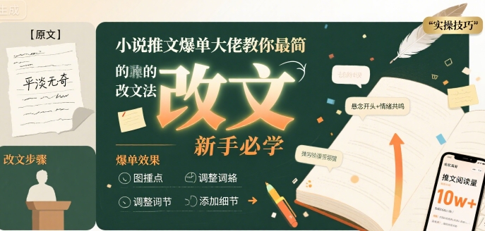 小说推文爆单大佬教你最简单的改文方法实操课，新手必学-鑫梵淘