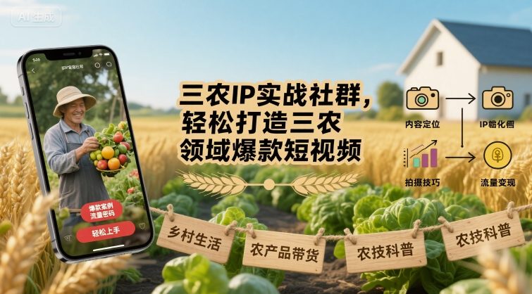 三农IP实战社群，轻松打造三农领域爆款短视频-鑫梵淘
