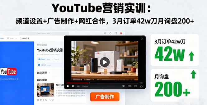 YouTube营销实训：频道设置+广告制作+网红合作，3月订单42w刀月询盘200+-鑫梵淘