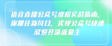 语音直播公众号涨粉实战指南，你抓住新风口，实现公众号快速涨粉开通流量主-鑫梵淘