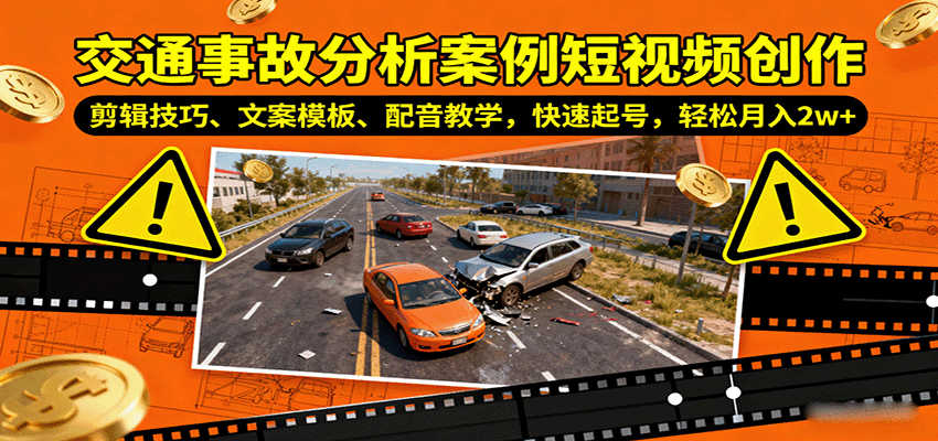 交通事故分析案例短视频创作，剪辑技巧、文案模板、配音教学，快速起号，轻松月入2w+-鑫梵淘