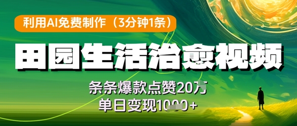 利用AI免费制作田园生活治愈视频，条条爆款点赞20W，单日变现几张-鑫梵淘
