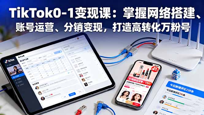 TikTok0-1变现课：掌握网络搭建、账号运营、分销变现，打造高转化万粉号-鑫梵淘