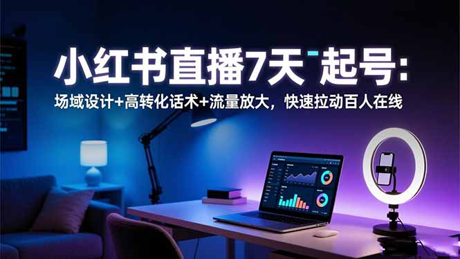 小红书直播7天起号：场域设计+高转化话术+流量放大，快速拉动百人在线-鑫梵淘