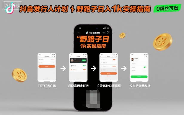 抖音发行人计划全新野路子玩法，随时随地，只要有手机，就能操作，日入1k+【揭秘】-鑫梵淘