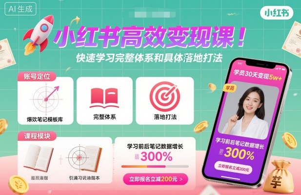 小红书高效变现课，快速学习小红书完整体系和具体落地打法-鑫梵淘