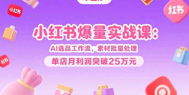 小红书爆量实战课：AI选品工作流，素材批量处理，单店月利润突破25万元-鑫梵淘