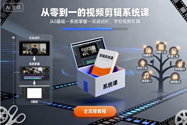 从零到一的视频剪辑系统课，从0基础--系统掌握--实战进阶，学拍视频剪辑-鑫梵淘