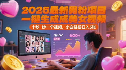 2025最新男粉项目，一键生成美女视频，日引600+色粉 十秒一个视频，小白轻松日入5张【揭秘】-鑫梵淘