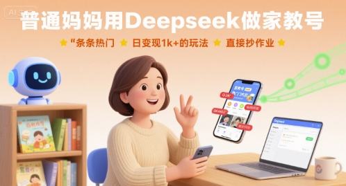 普通妈妈用Deepseek做家教号，条条热门，日变现1k+的玩法，直接抄作业-鑫梵淘